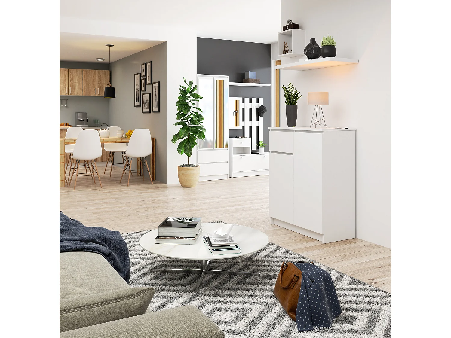 Komoda AKORD K80 Biała 80 cm 2 drzwi 1 szuflada kolor Biały mat 4 półki 80x40x99 cm 1952013 - obrazek 1