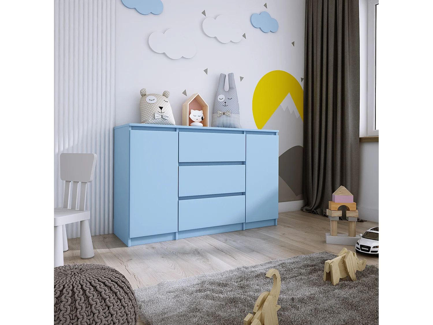 Komoda 2-drzwiowa z 3 szufladami, 120 x 78 x 39 cm, kolor: niebieski 4171737