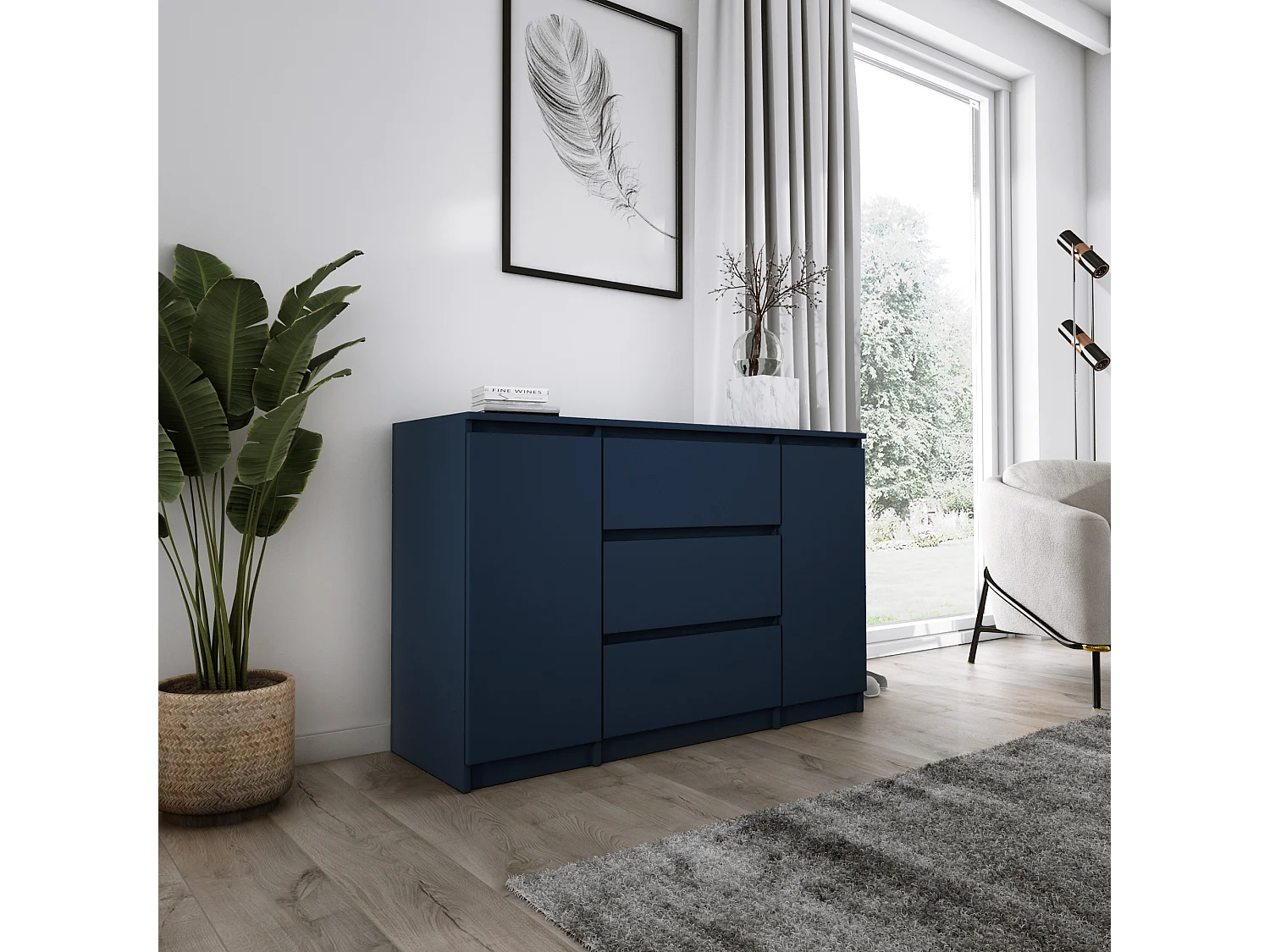 Komoda 2-drzwiowa z 3 szufladami, 120 x 78 x 39 cm, kolor: granatowy 4065730