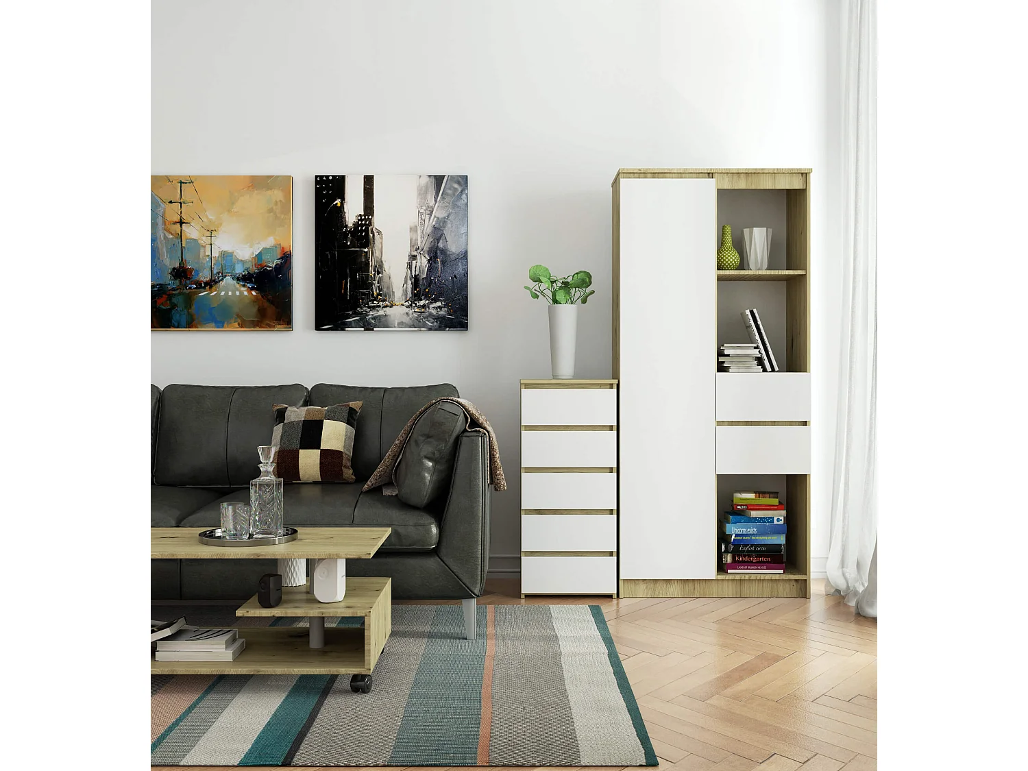 Komoda AKORD CL5 Dąb Artisan 40 cm 5 szuflad kolor Biały mat 40x35x92 cm 1953005 - obrazek 1