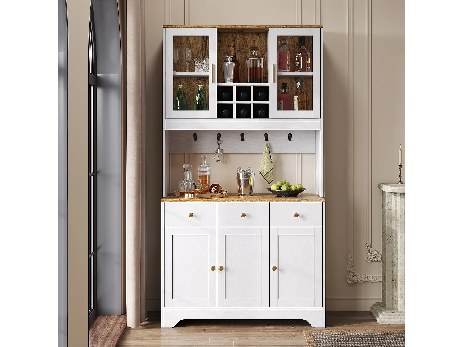 Komoda kuchenna wysoka - 94,5 x 30 x 175,5 cm - z 5 drzwiami + 3 szufladami - MDF - biała 4285371 - obrazek 1