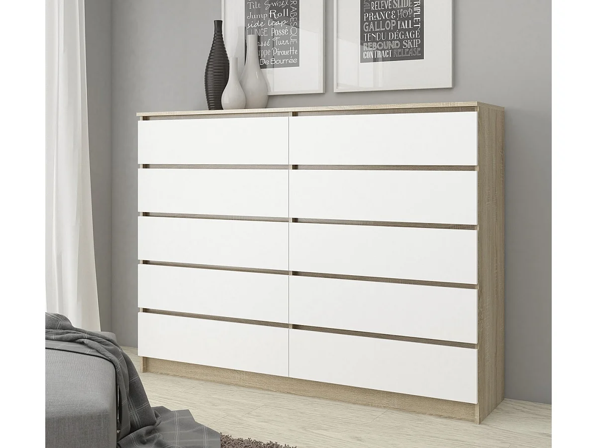 Komoda AKORD K160 Dąb Sonoma 160 cm 10 szuflad kolor Biały mat 160x40x121 cm 1952207 - obrazek 1