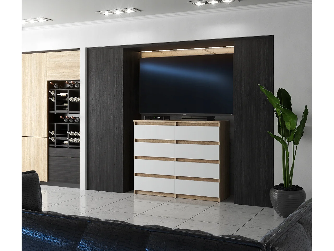 Komoda 8 Szuflad 120 CM Szafka Rtv Dąb Sonoma Biały Mat Meble Do Salonu Sypialni 4706379 - obrazek 1