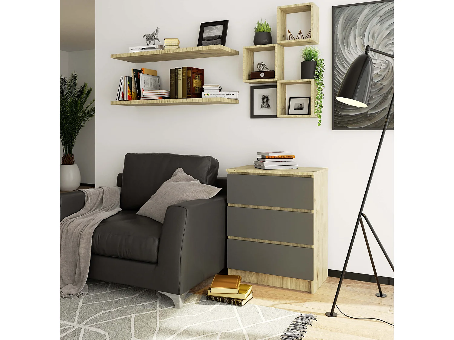 Komoda AKORD K60 Dąb Artisan 60 cm 3 szuflady kolor Grafit Szary mat 60x40x77 cm 1952281 - obrazek 1