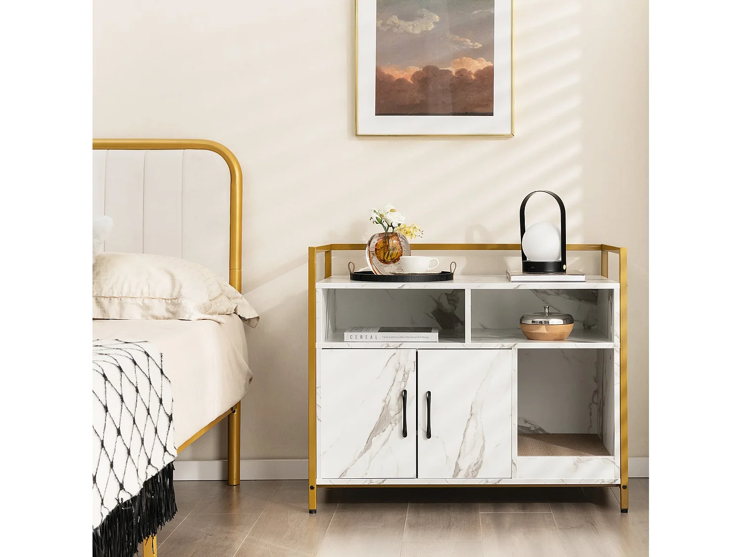 Komoda 2 w 1 Domek dla kota z drapakiem biała 4866929