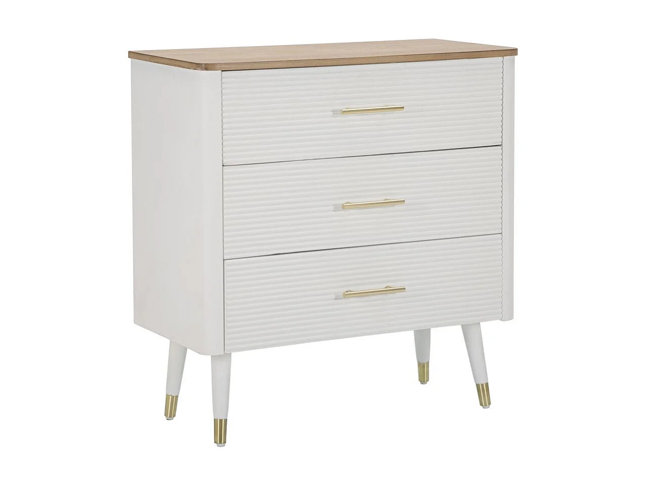Komoda MATERA 78x37x80 cm - Biało-brązowa drewniana komoda z 3 szufladami i złotymi nóżkami - styl boho chic 3697066 - obrazek 1