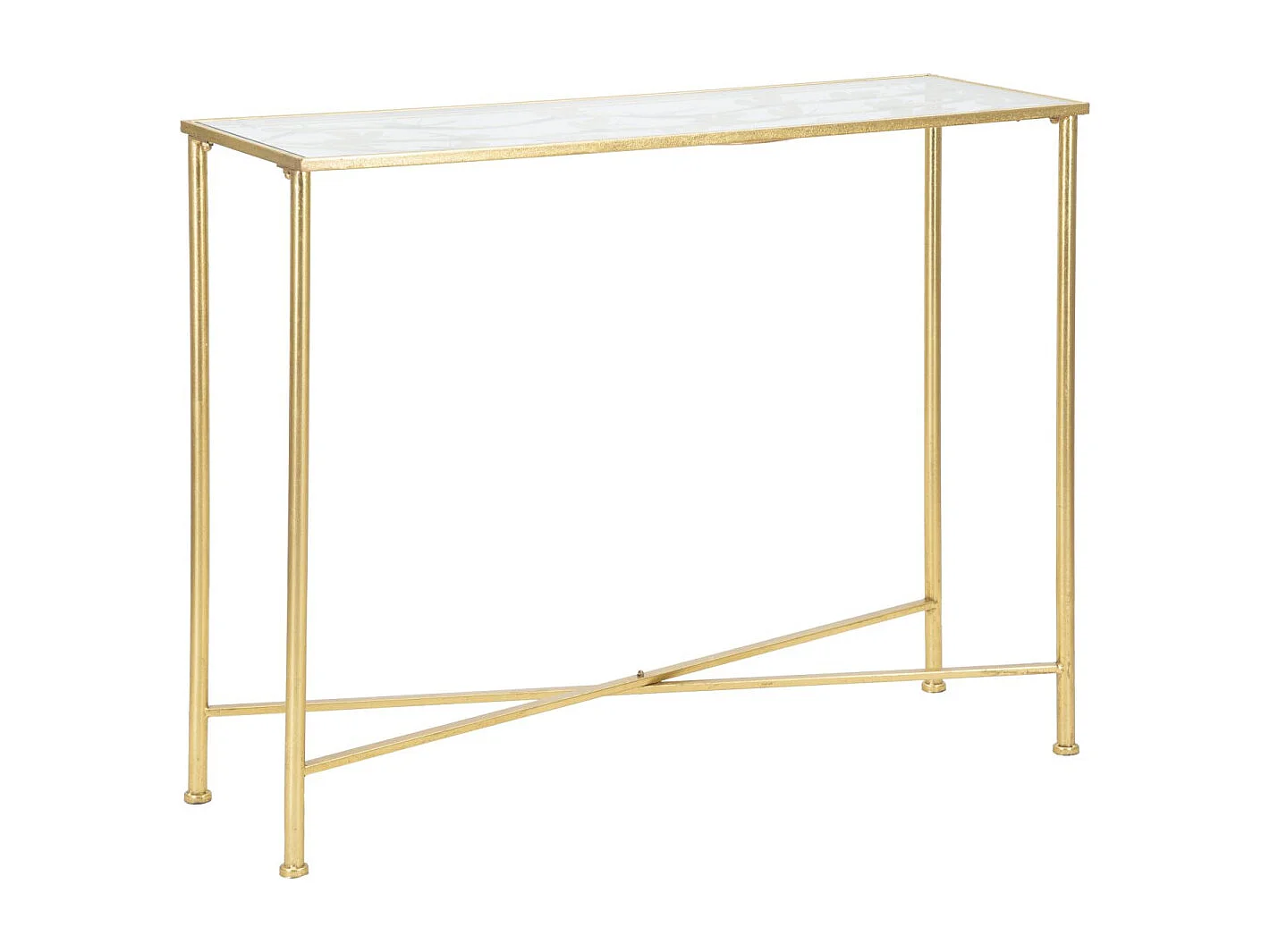 Konsola w kształcie motyli – złoty metalowy stolik konsolowy ze szklanym blatem i dekoracjami w kształcie motyli, 100x35x80 cm – styl Glam – Parent 940 3697094 - obrazek 1