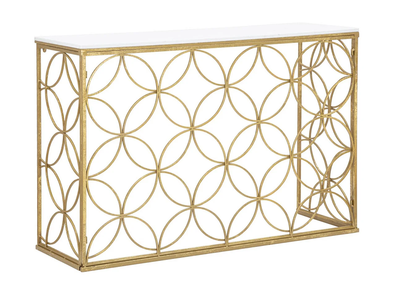 Stolik konsolowy Star z metalu w kolorze złotym i białego marmuru, 120x40x80 cm – geometryczny, prostokątny wzór – elegancja retro glamour do wyrafinowanych wnętrz 3697095 - obrazek 1