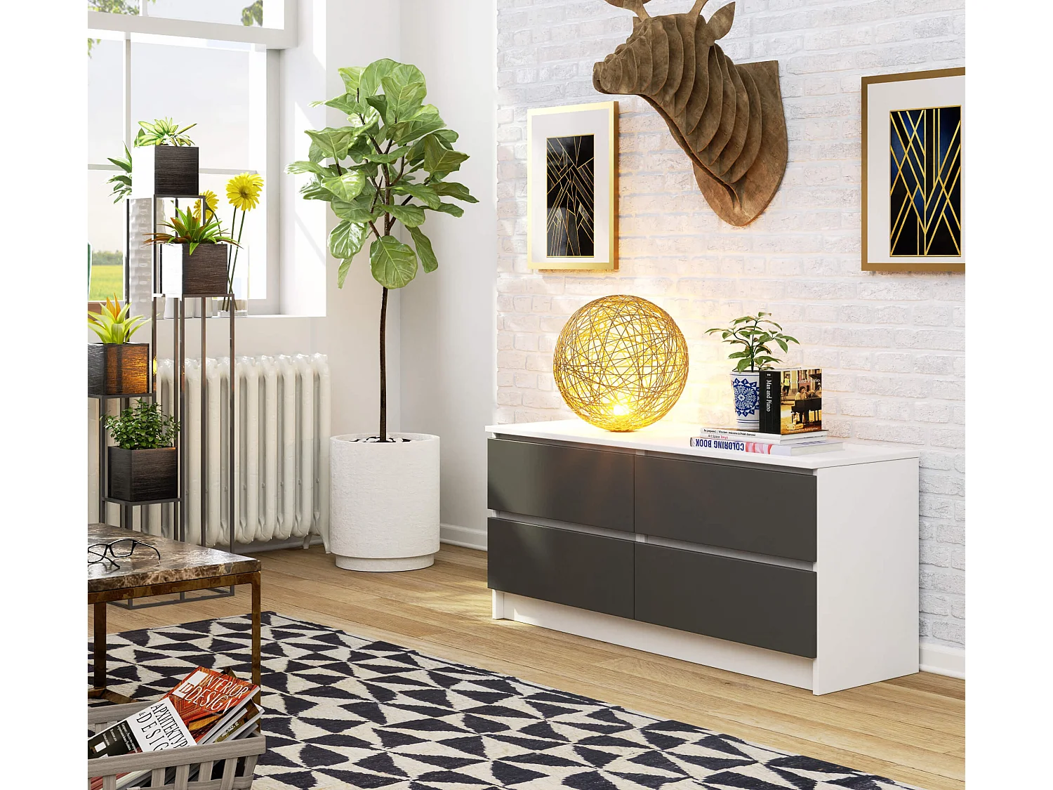 Komoda AKORD K120 Biała 120 cm 4 szuflady kolor Grafit Szary mat 120x40x55 cm 1953023 - obrazek 1