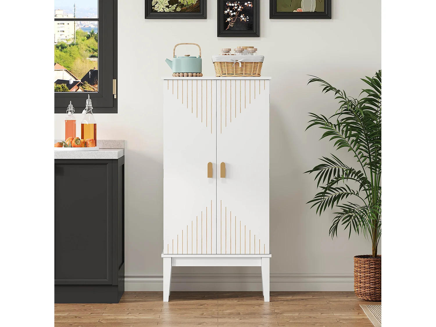 Kredens kuchenny - 120 x 59 x 30 cm - z 2 drzwiami i półkami - styl vintage - płyta MDF - biały 4876031 - obrazek 1