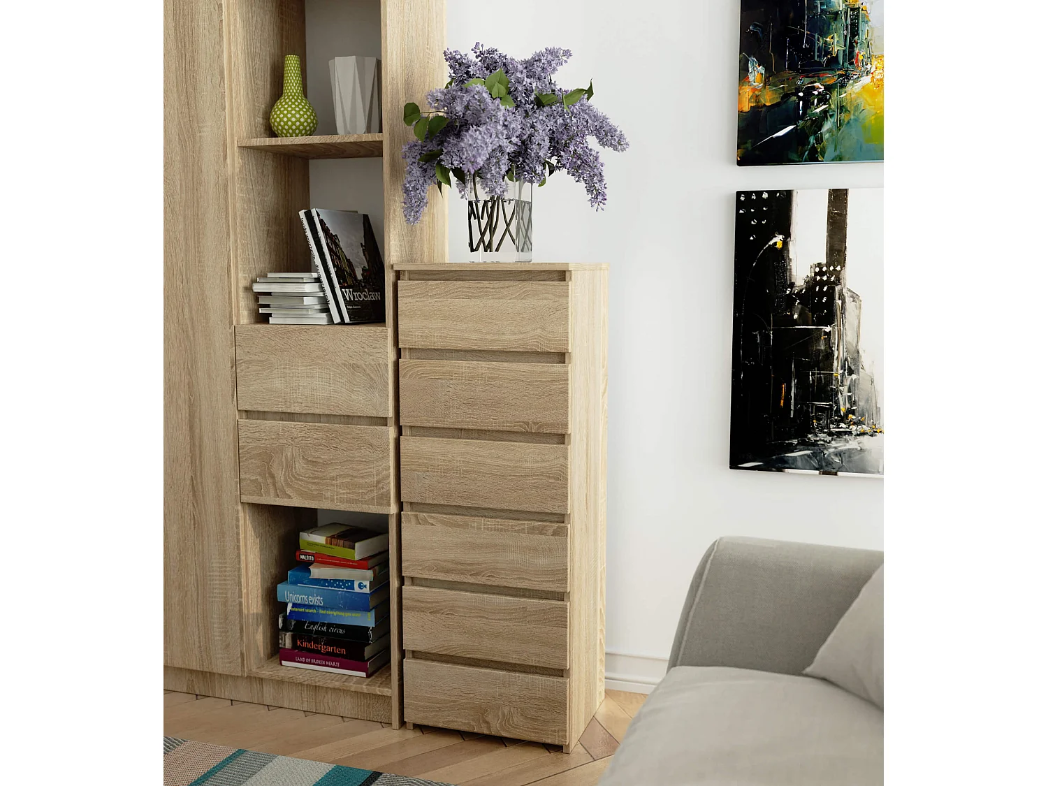 Komoda AKORD CL6 Dąb Sonoma 40 cm 6 szuflad fronty kolor Dąb Sonoma mat 40x35x109 cm 1951843