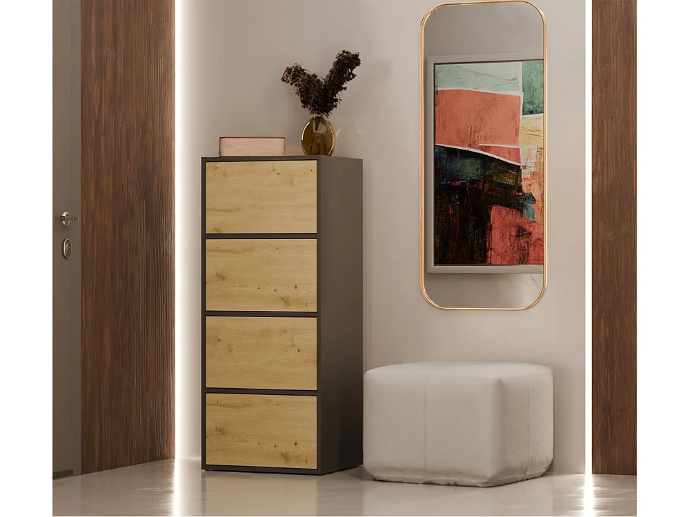 Komoda ALMA 4D | Antracyt/ Dąb Artisan | 50x40x119 cm | 4 Półki 4212847 - obrazek 1