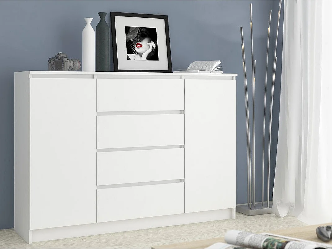 Komoda AKORD K140 Biała 138 cm 2 drzwi 4 szuflady kolor Biały mat 4 półki 138x40x99 cm 1952523 - obrazek 1