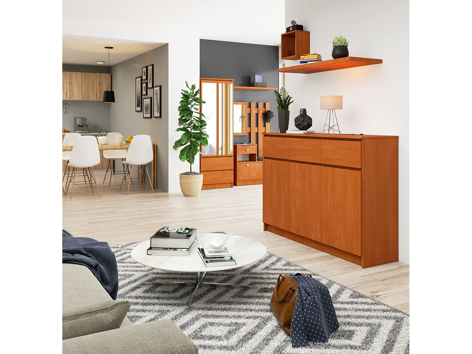 Komoda AKORD K140 Olcha 138 cm 3 drzwi 3 szuflady kolor Olcha mat 6 półek 138x40x99 cm 1952225 - obrazek 1