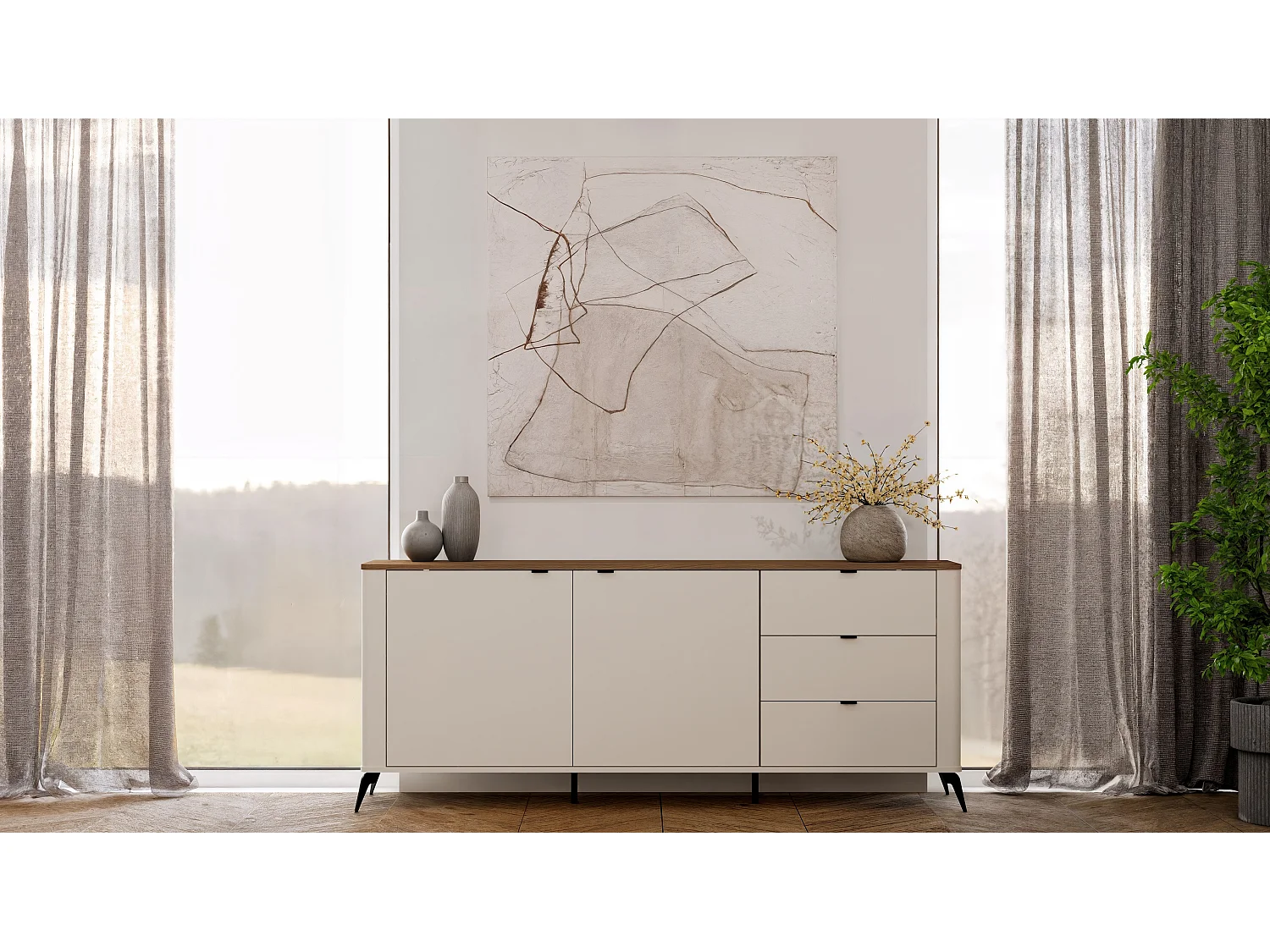Komoda Cordoba 2D3S | Kaszmir Dąb Castello | 183x43x75 cm | Cichy domyk, Szuflady 4804391 - obrazek 1