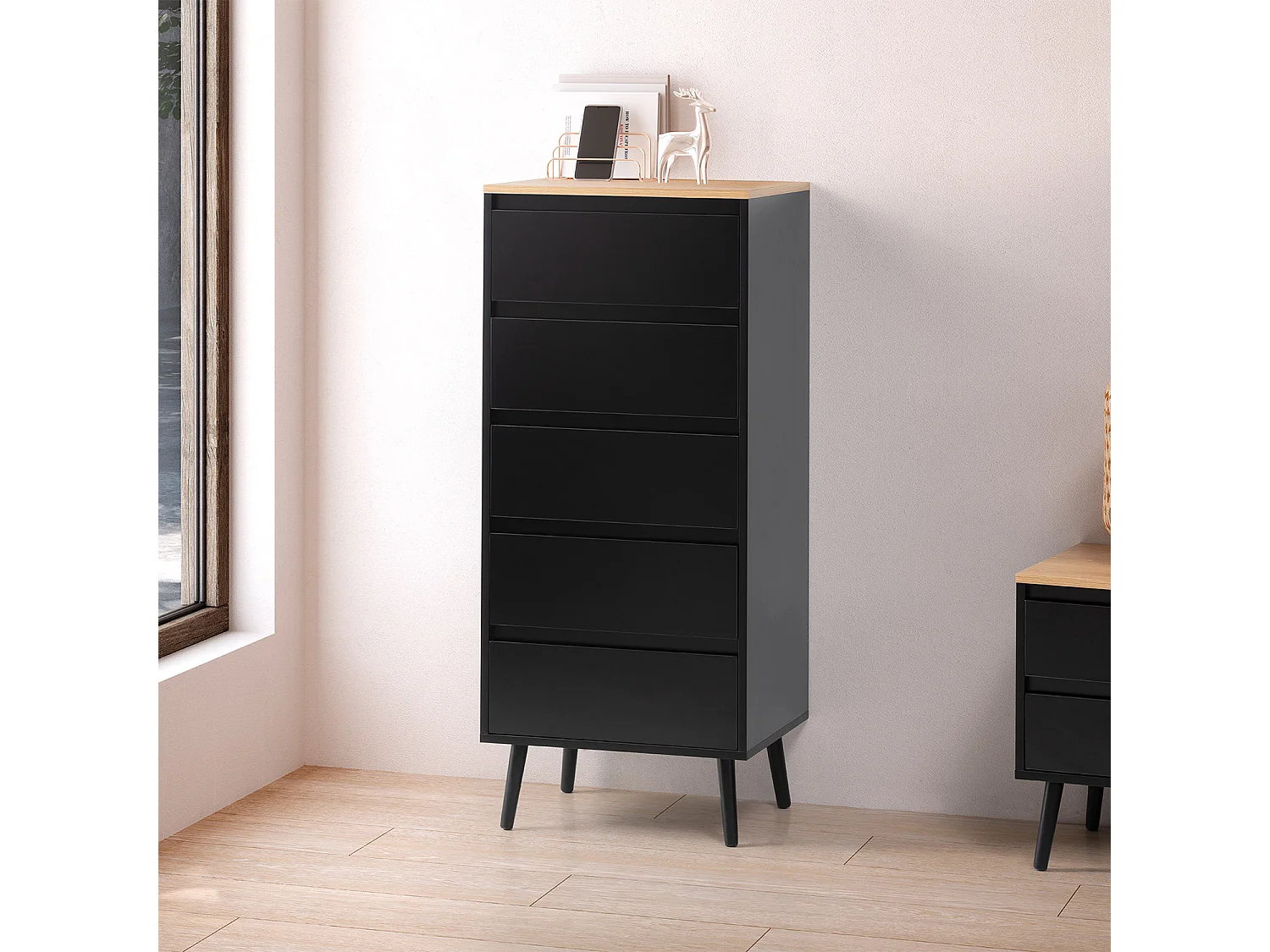 Komoda z pięcioma szufladami w kolorze czarnym 3747813 - obrazek 1