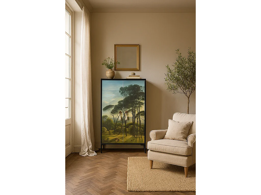 Komoda z MDF z 2 dekoracyjnymi drzwiami z motywem w naturalnych odcieniach zieleni 4895372 - obrazek 1