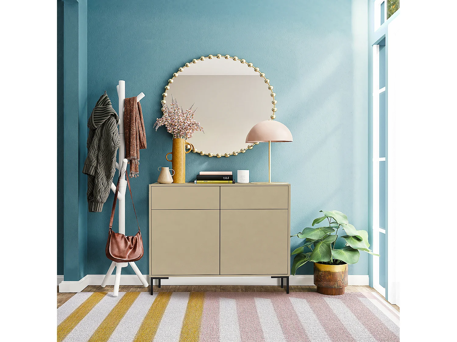 Komoda z 2 szufladami i 2 drzwiami z melaminy w kolorze taupe 4895391 - obrazek 1