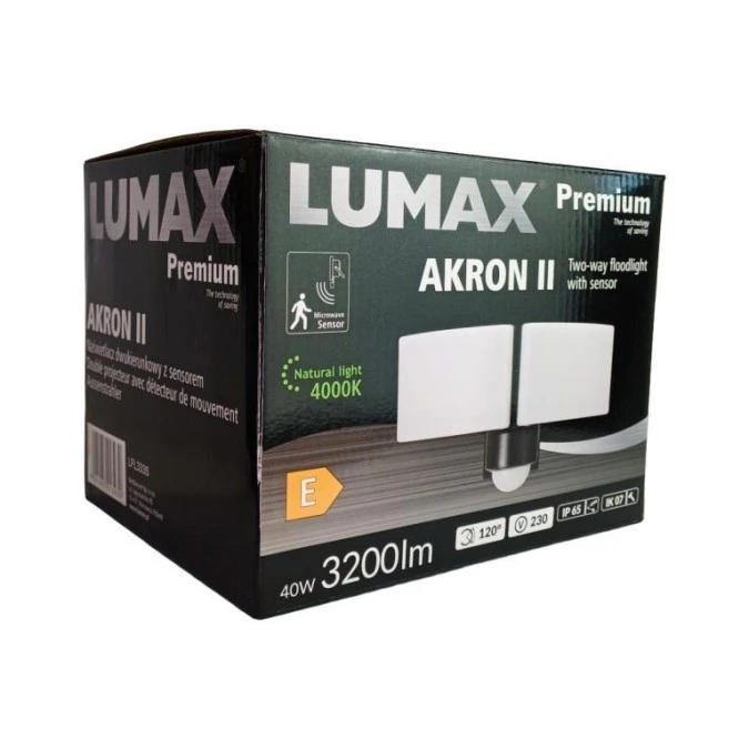 Naświetlacz LED projektor dwukierunkowy 40W 3200lm 4000K IP65 PIR Akron II - obrazek 3