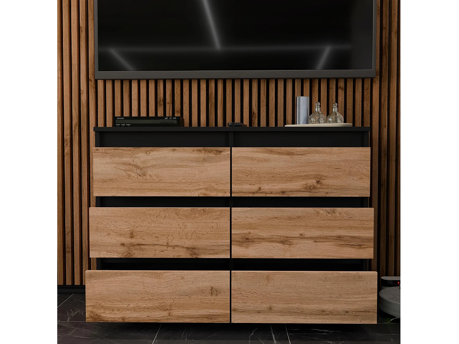 Komoda z 6 Szufladami 100 CM Szafka Czarny Mat Dąb Wotan Meble do Salonu Sypialni 4697098 - obrazek 1