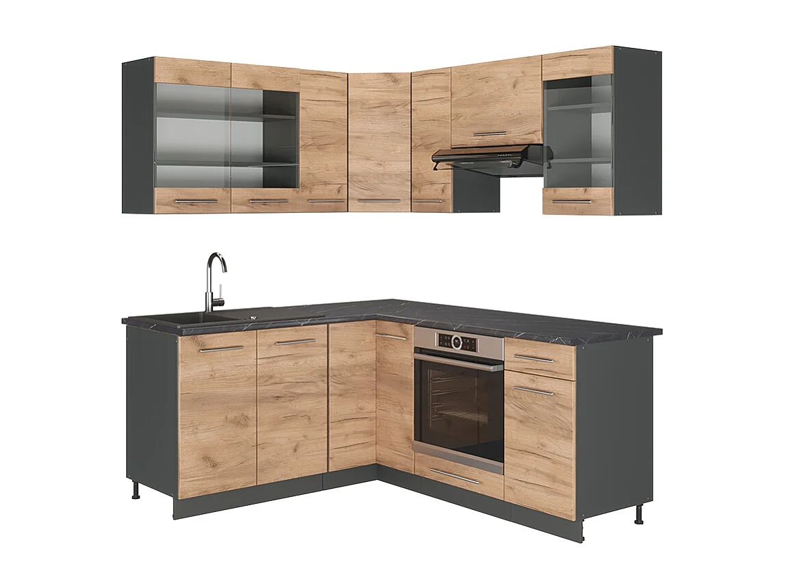 Kogoszczona kuchnia dąb goldkraft/antracyt 190x60x81.6 fame-line 4781155