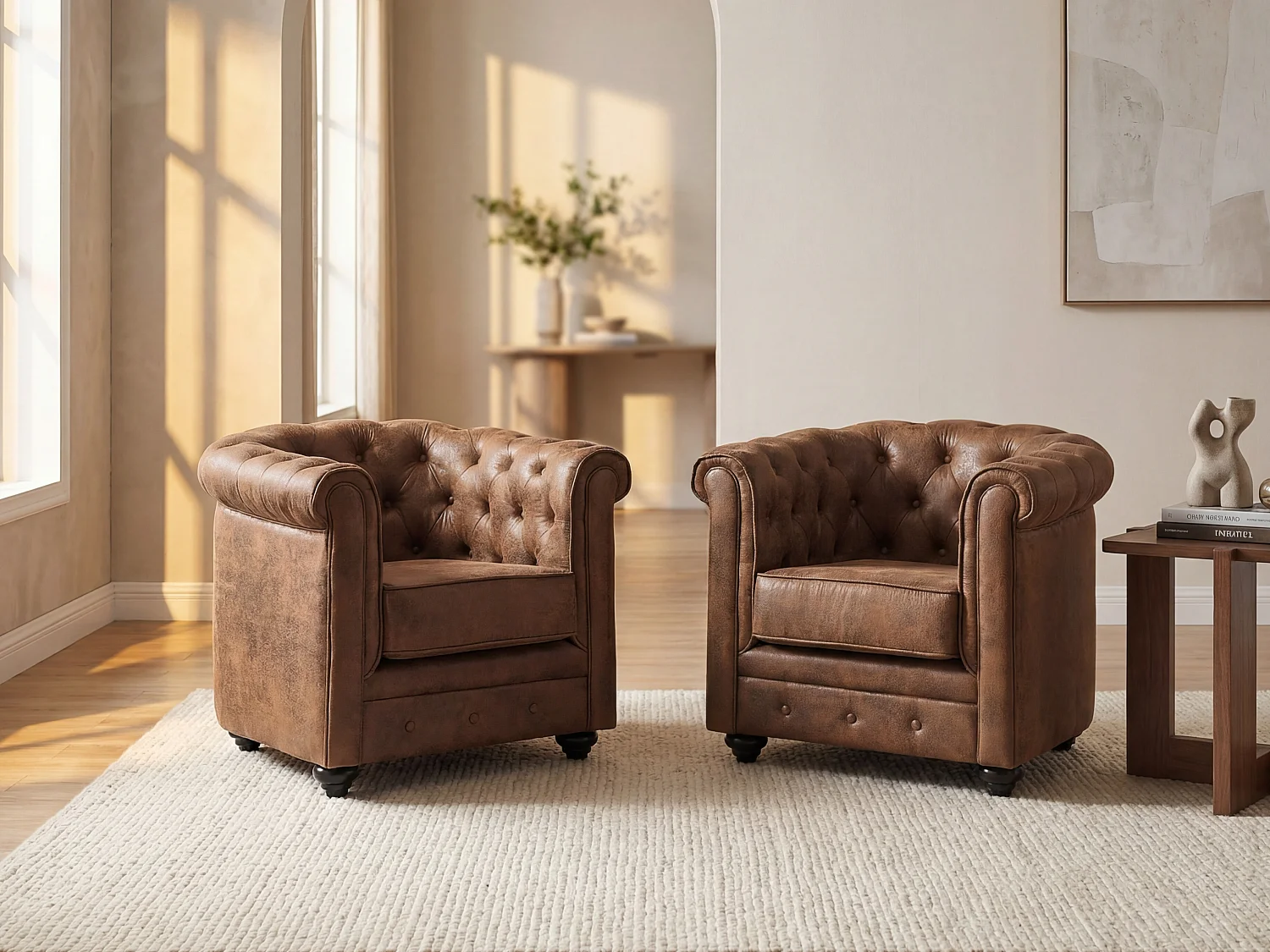 Zestaw 2 foteli CHESTERFIELD z mikrofibry o wyglądzie postarzanej skóry 97825