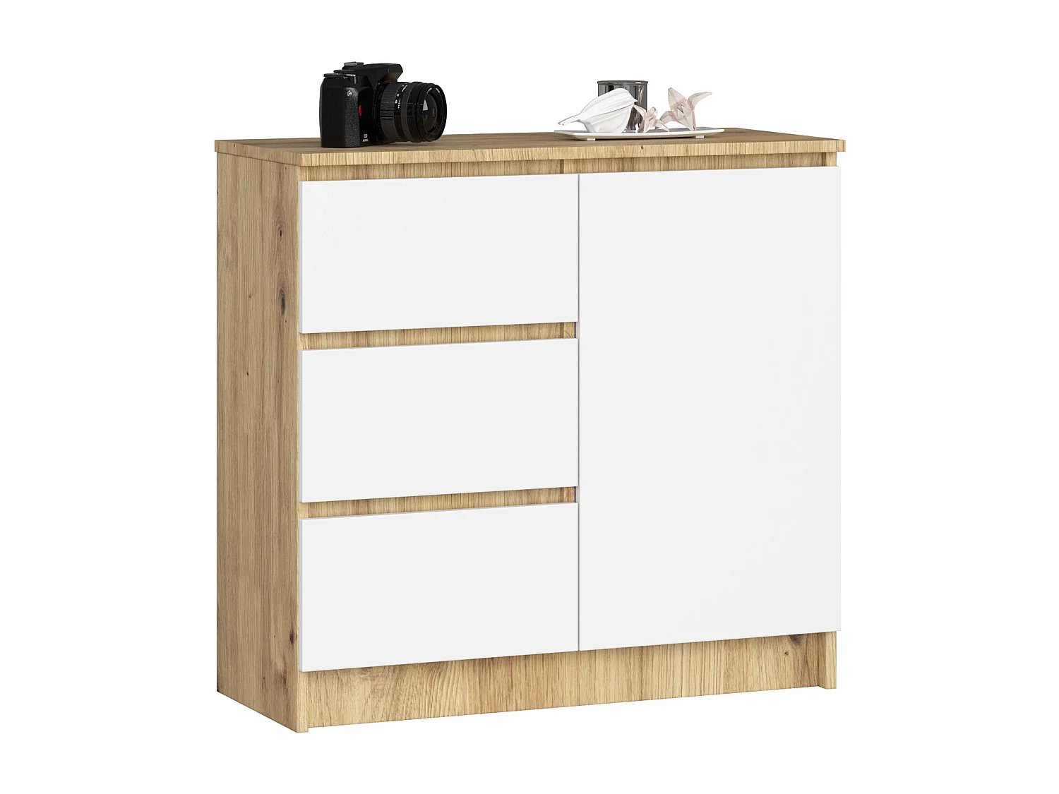 Komoda AKORD JERRY Dąb Artisan 80 cm 1 drzwi 3 szuflady kolor Biały mat 2 półki 80x35x77 cm 1953039 - obrazek 1