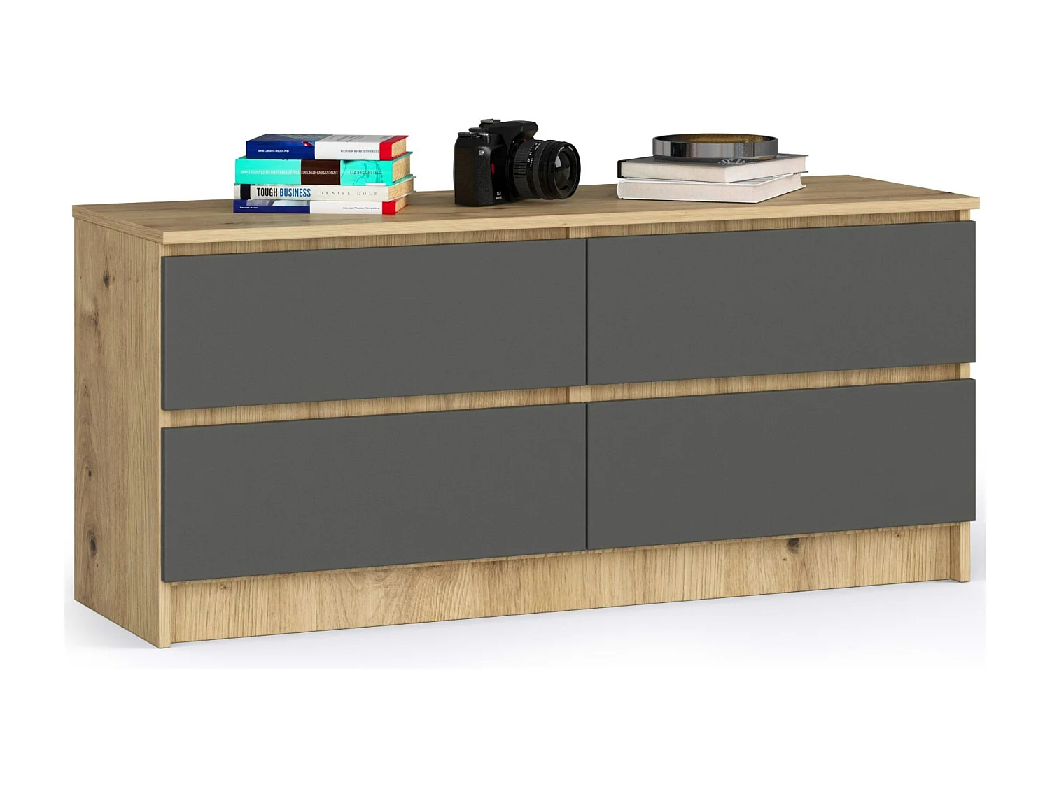 Komoda AKORD K120 Dąb Artisan 120 cm 4 szuflady kolor Grafit Szary mat 120x40x55 cm 1953043 - obrazek 1