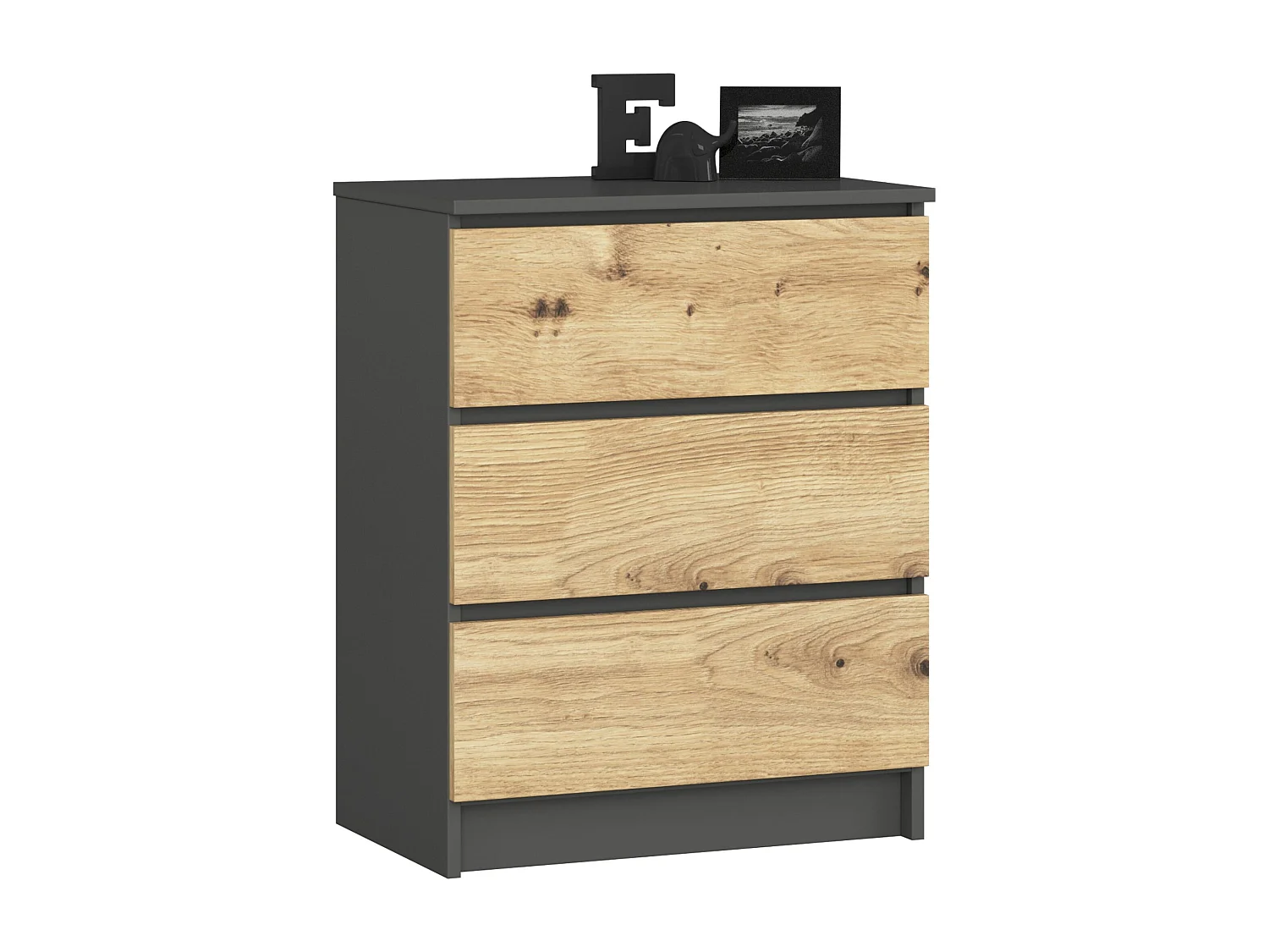 Komoda AKORD K60 Grafit Szary 60 cm 3 szuflady kolor Dąb Artisan mat 60x40x77 cm 1952143 - obrazek 1