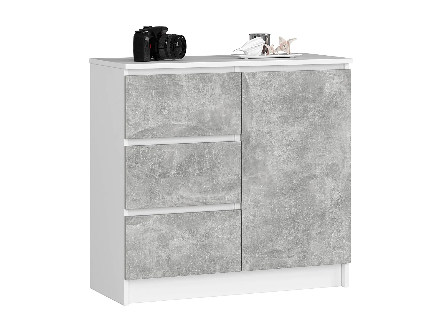 Komoda AKORD JERRY Biała 80 cm 1 drzwi 3 szuflady kolor Beton mat 2 półki 80x35x77 cm 1953111 - obrazek 1