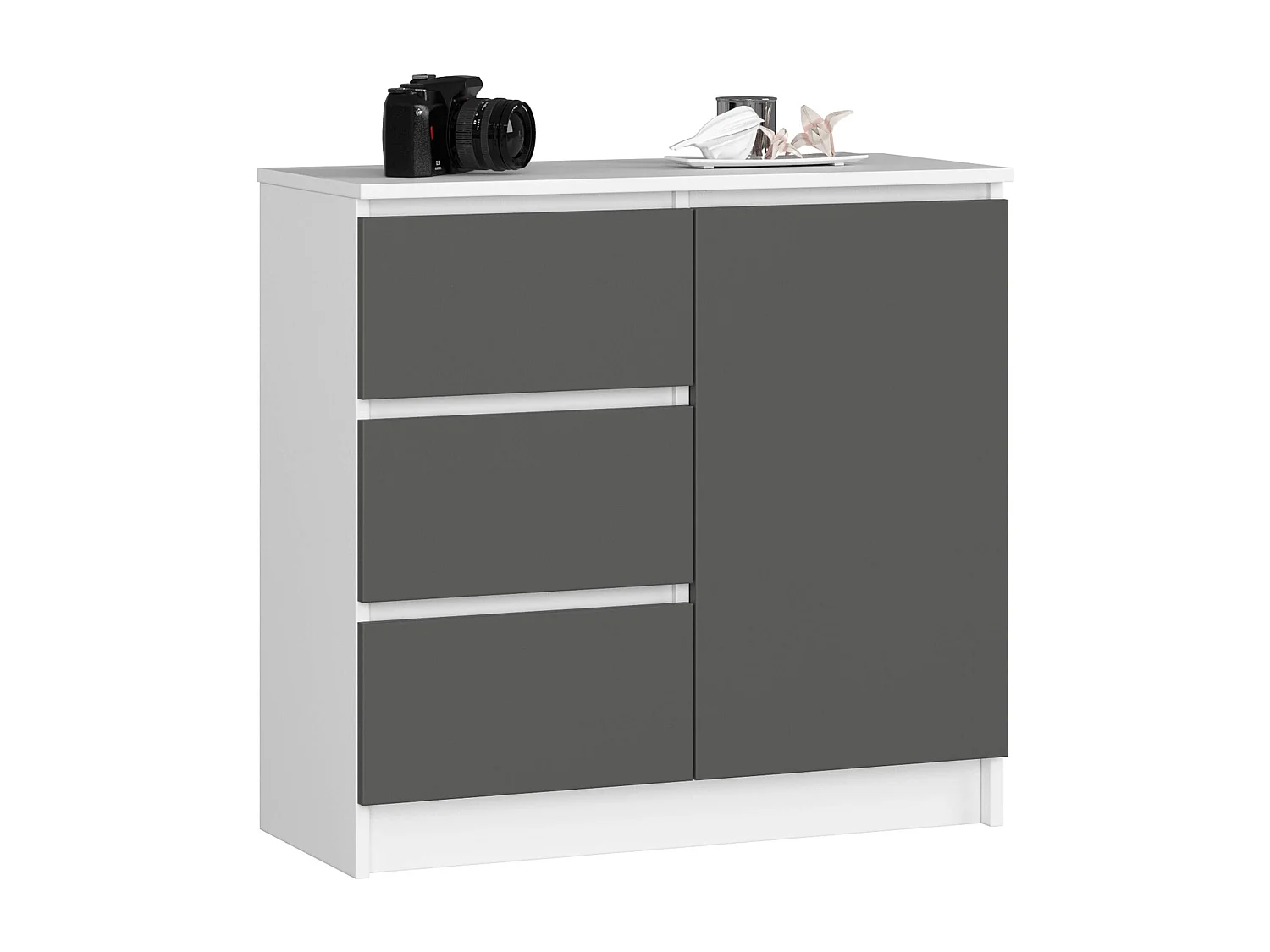 Komoda AKORD JERRY Biała 80 cm 1 drzwi 3 szuflady kolor Grafit Szary mat 2 półki 80x35x77 cm 1953177 - obrazek 1