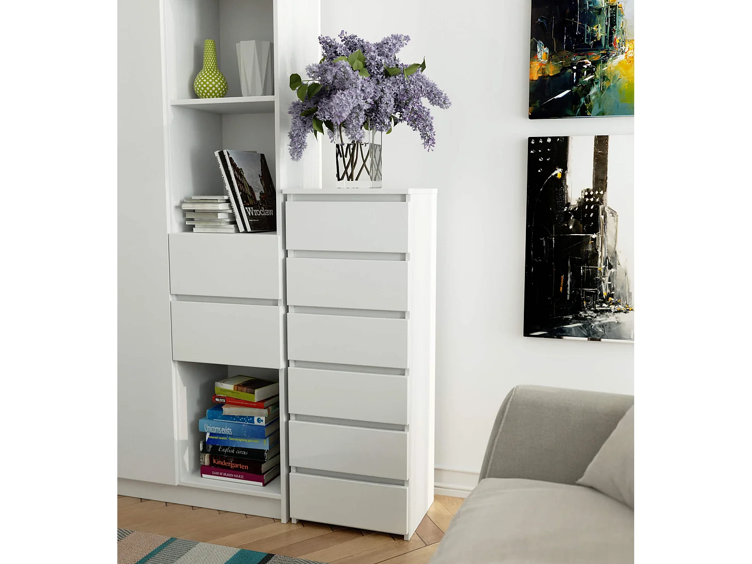 Komoda AKORD CL6 Biała 40 cm 6 szuflad fronty kolor Biały mat 40x35x109 cm 1951837 - obrazek 1