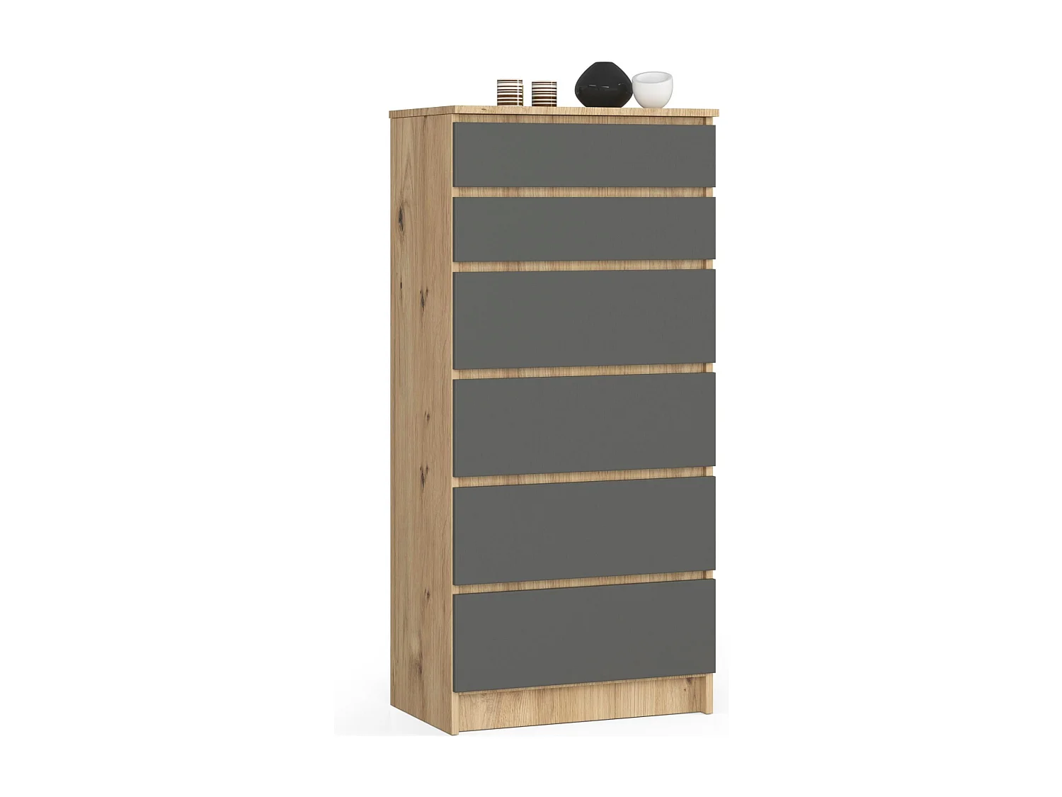 Komoda AKORD K60 Dąb Artisan 60 cm 6 szuflad kolor Grafit Szary mat 60x40x130 cm 1951989 - obrazek 1