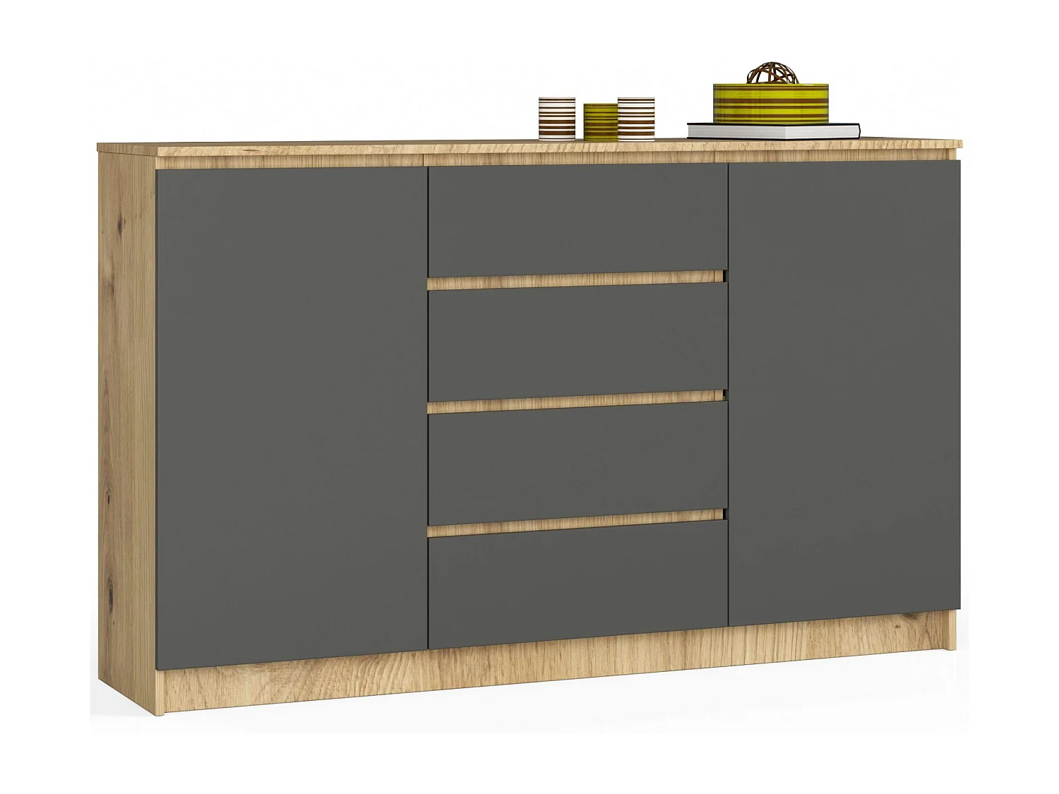 Komoda AKORD K160 Dąb Artisan 160 cm 2 drzwi 4 szuflady kolor Grafit Szary mat 4 półki 160x40x99 cm 1952493 - obrazek 1