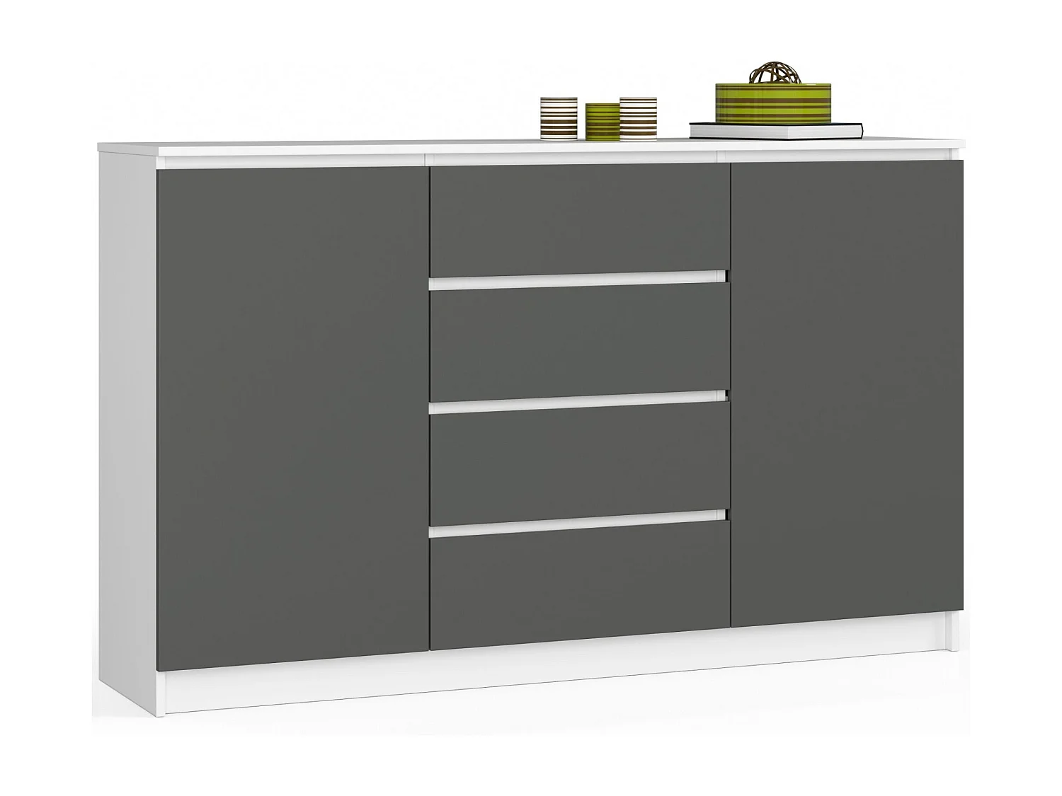 Komoda AKORD K160 Biała 160 cm 2 drzwi 4 szuflady kolor Grafit Szary mat 4 półki 160x40x99 cm 1952453 - obrazek 1