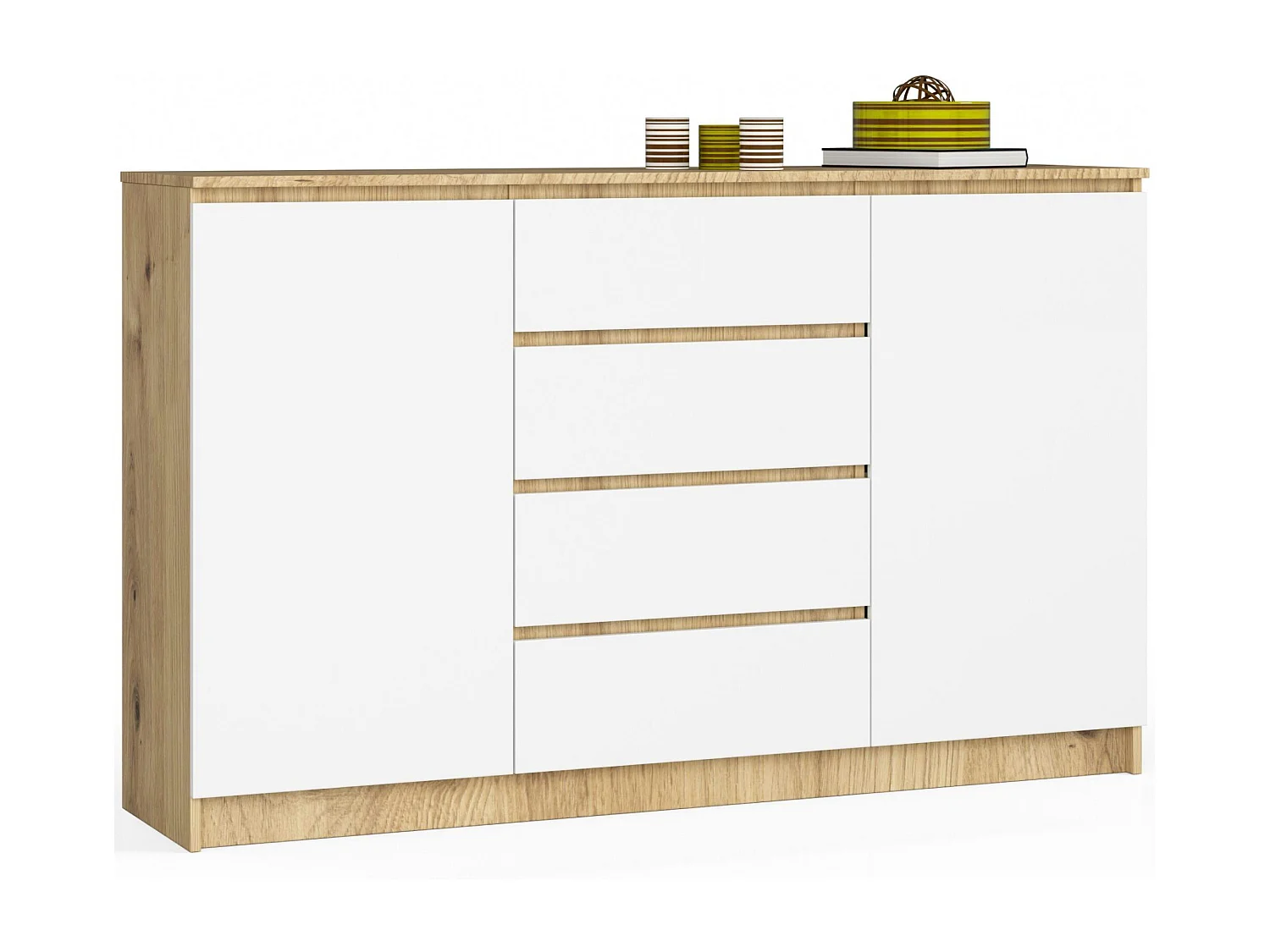 Komoda AKORD K160 Dąb Artisan 160 cm 2 drzwi 4 szuflady kolor Biały mat 4 półki 160x40x99 cm 1952475 - obrazek 1