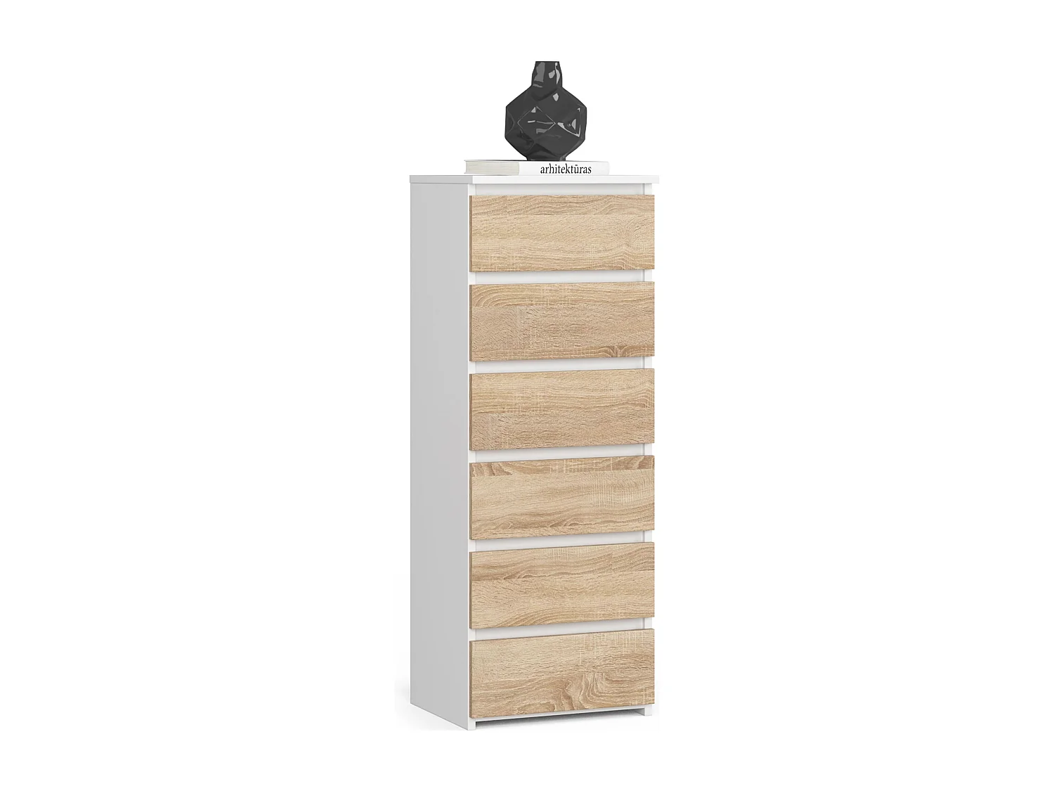 Komoda AKORD CL6 Biały 40 cm 6 szuflad fronty kolor Dąb Sonoma mat 40x35x109 cm 1951841 - obrazek 1