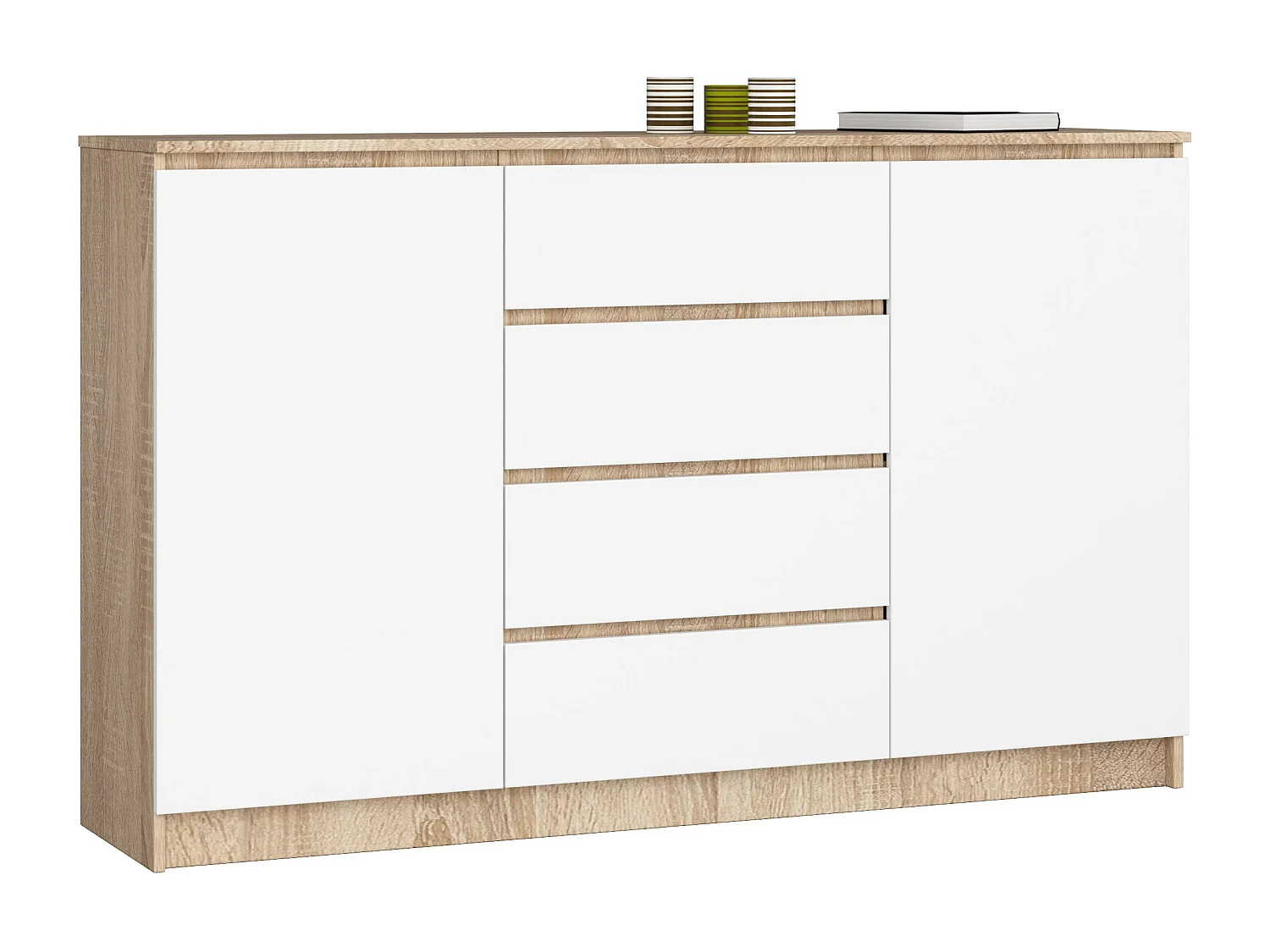 Komoda AKORD K160 Dąb Sonoma 160 cm 2 drzwi 4 szuflady kolor Biały mat 4 półki 160x40x99 cm 1952445 - obrazek 1