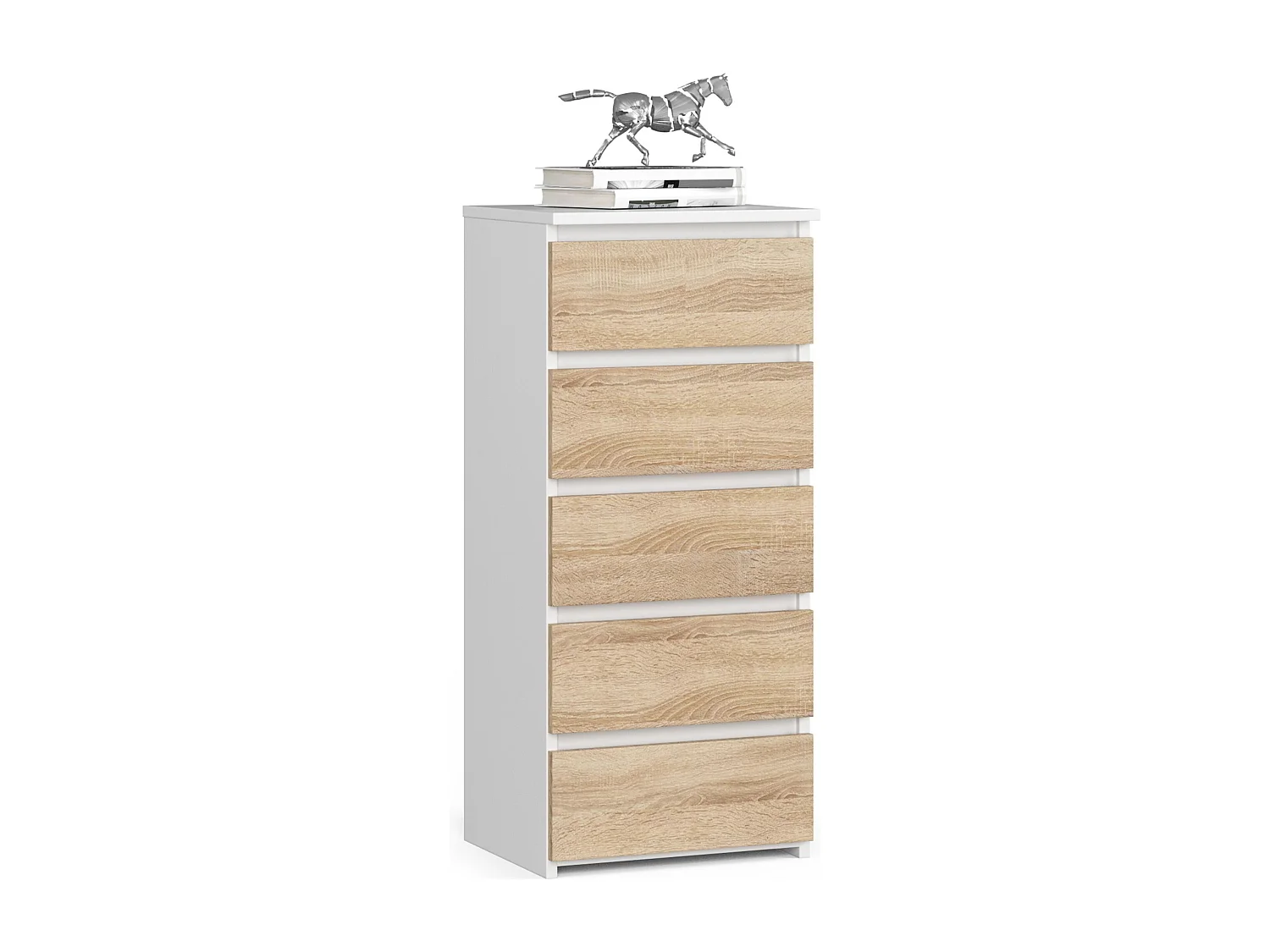 Komoda AKORD CL5 Biała 40 cm 5 szuflad fronty kolor Dąb Sonoma mat 40x35x92 cm 1953189 - obrazek 1