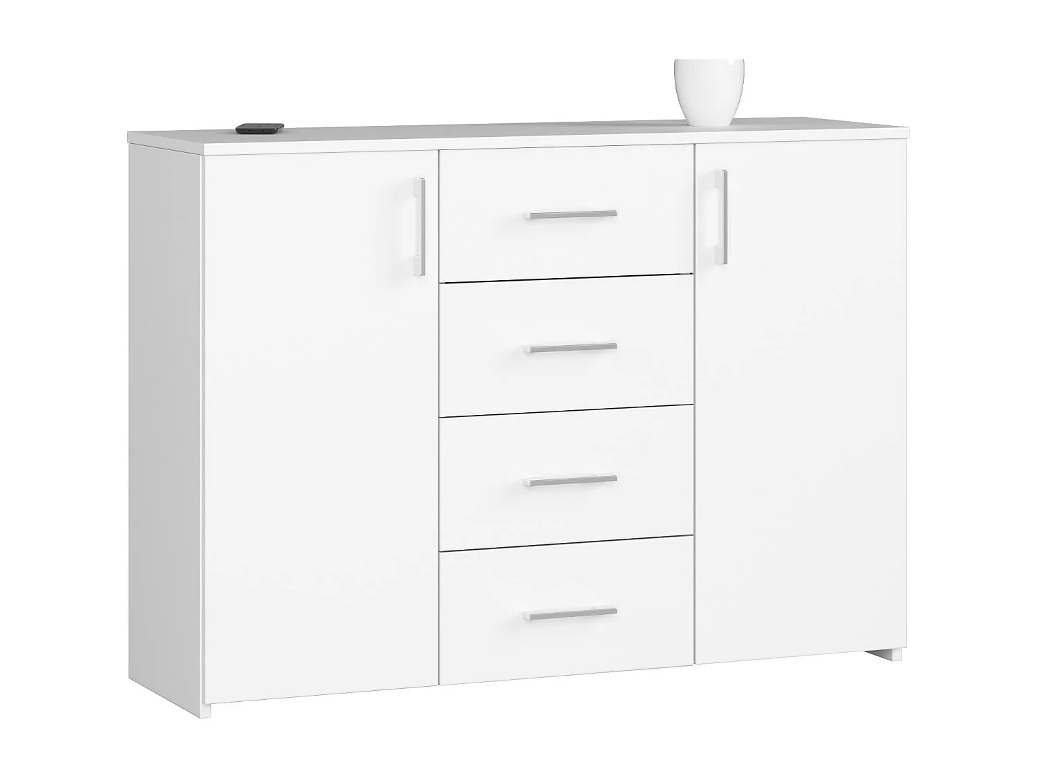 Komoda AKORD K45 Biała 110 cm 2 drzwi 4 szuflady kolor Biały mat 4 półki 110x35x80 cm 1952487 - obrazek 1