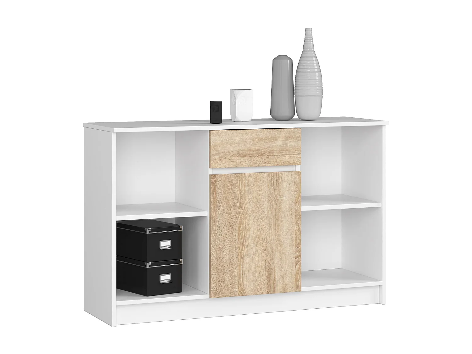 Komoda AKORD B17 Biała 120 cm 1 drzwi 1 szuflada kolor Dąb Sonoma mat 6 półek 120x40x77 cm 1946427 - obrazek 1