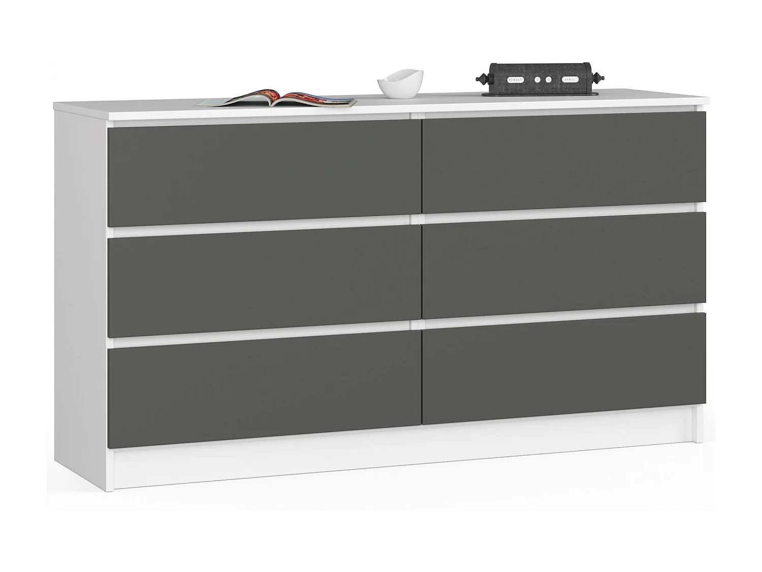 Komoda AKORD K140 Biała 138 cm 6 szuflad kolor Grafit Szary mat 138x40x77 cm 1952167 - obrazek 1