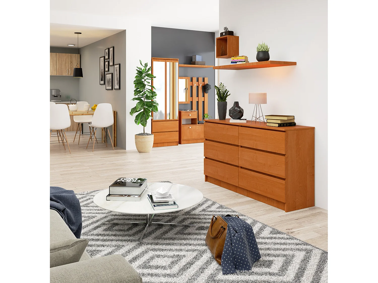 Komoda AKORD K140 Olcha 138 cm 6 szuflad kolor Olcha mat 138x40x77 cm 1952249 - obrazek 1