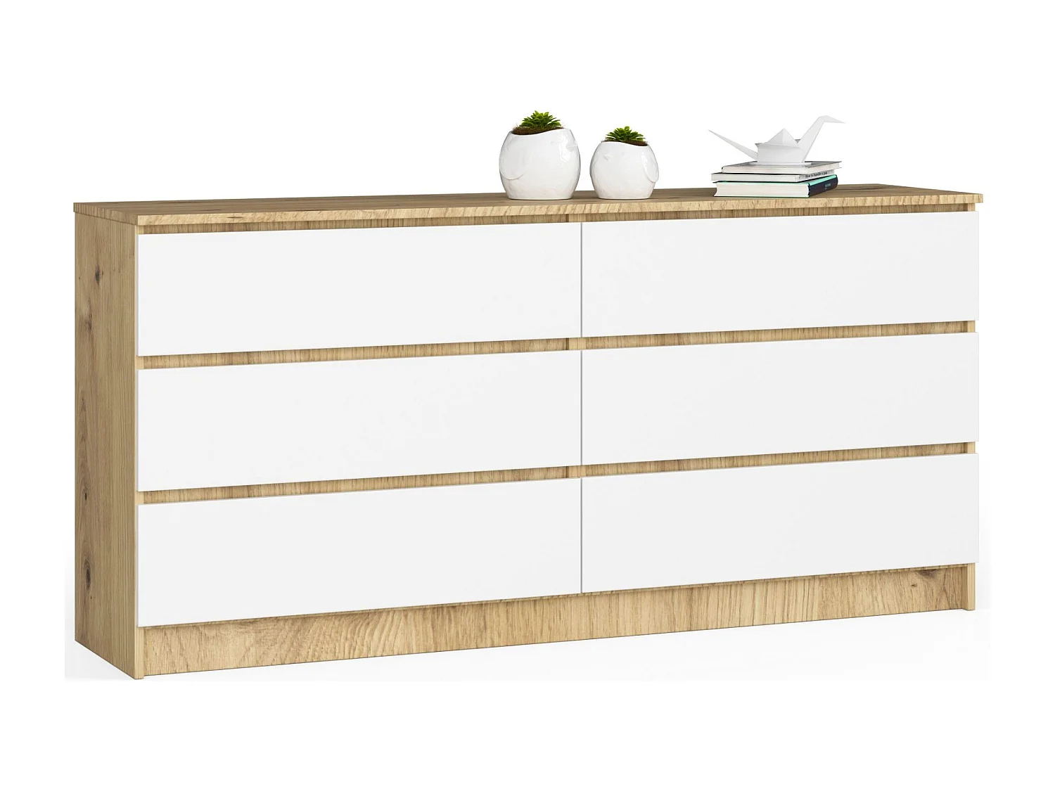 Komoda AKORD K160 Dąb Artisan 160 cm 6 szuflad kolor Biały mat 160x40x77 cm 1952203 - obrazek 1