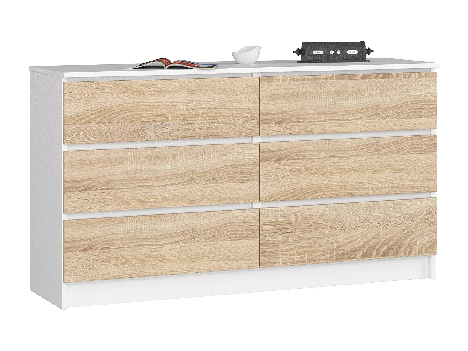 Komoda AKORD K140 Biała 138 cm 6 szuflad kolor Dąb Sonoma mat 138x40x77 cm 1952347 - obrazek 1