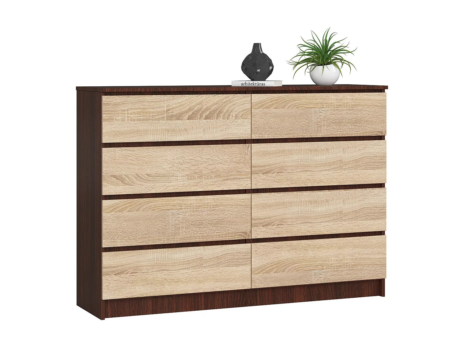 Komoda AKORD K140 Wenge 138 cm 8 szuflad kolor Dąb Sonoma mat 138x40x99 cm 1952001 - obrazek 1