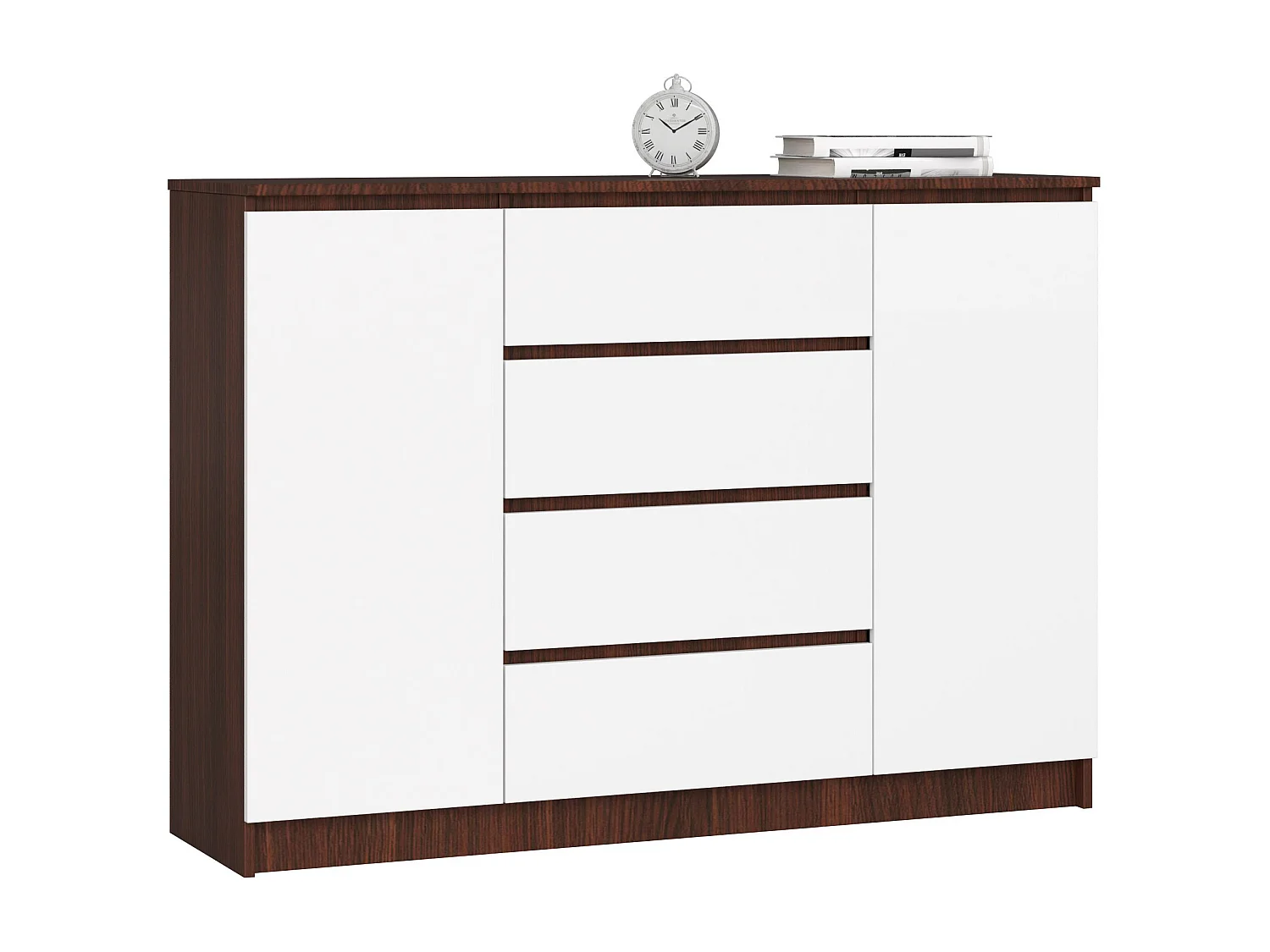 Komoda AKORD K140 Wenge 138 cm 2 drzwi 4 szuflady kolor Biały mat 4 półki 138x40x99 cm 1952467 - obrazek 1