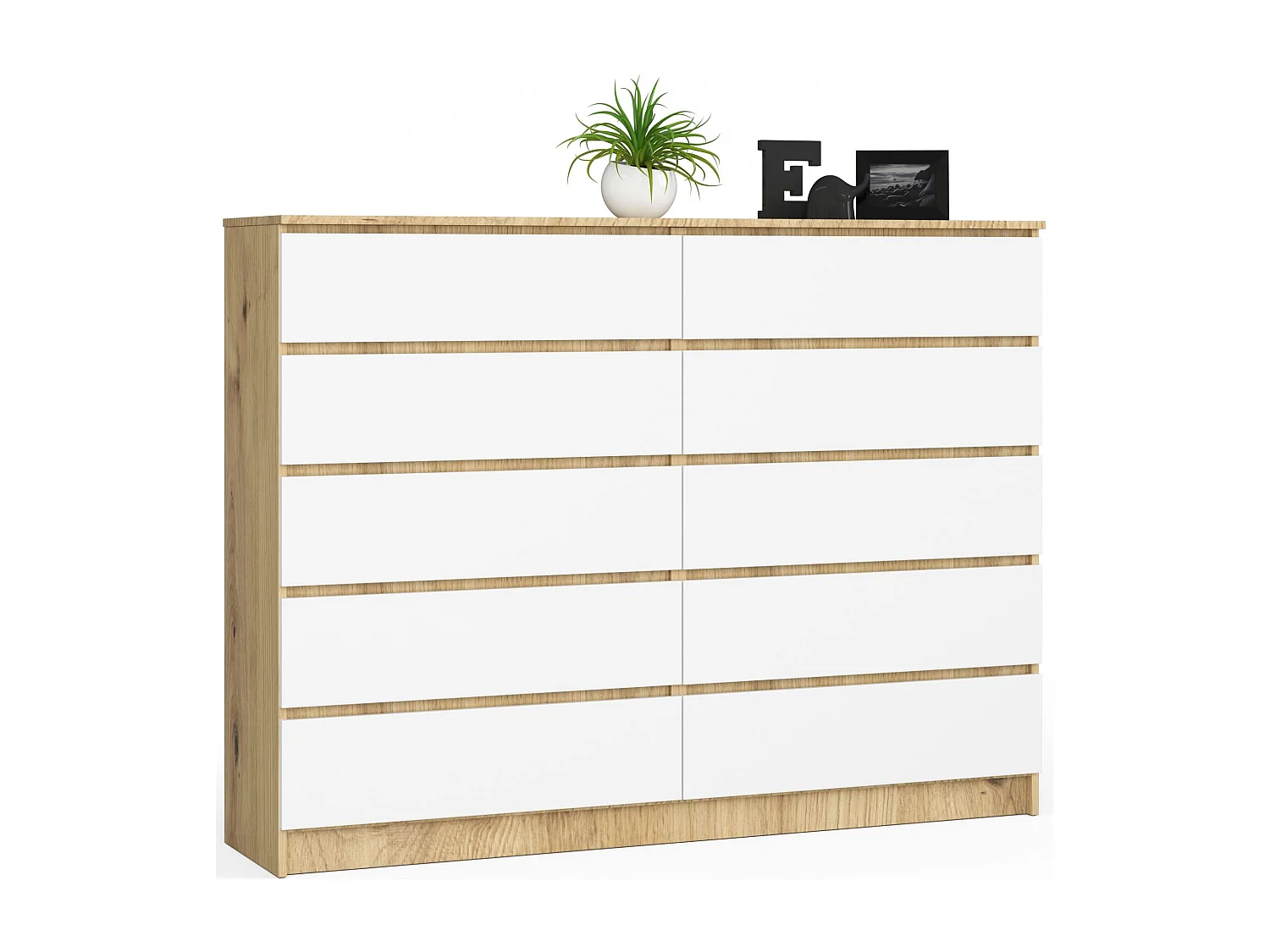 Komoda AKORD K160 Dąb Artisan 160 cm 10 szuflad kolor Biały mat 160x40x121 cm 1952037 - obrazek 1