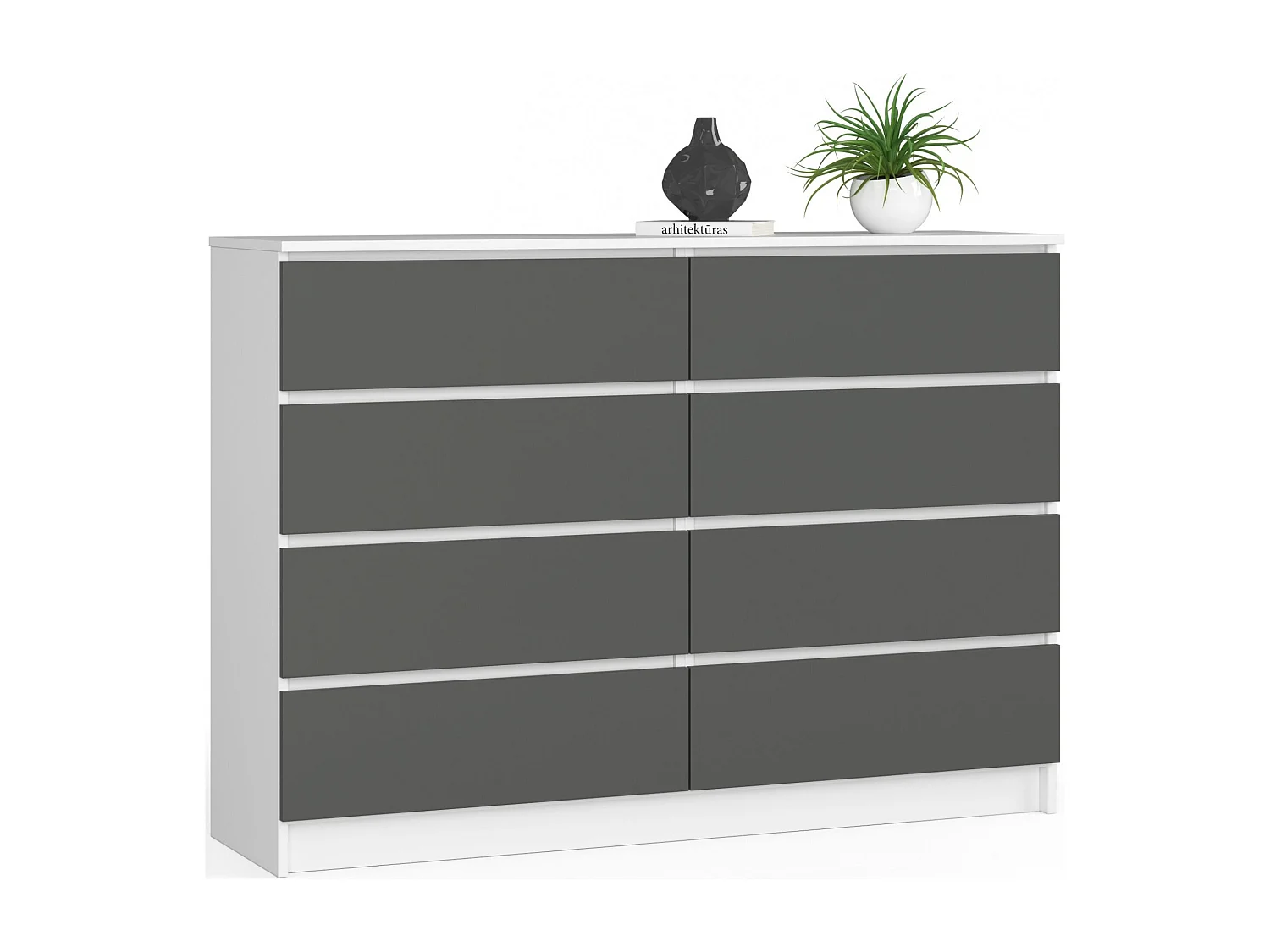 Komoda AKORD K140 Biała 138 cm 8 szuflad kolor Grafit Szary mat 138x40x99 cm 1952121 - obrazek 1