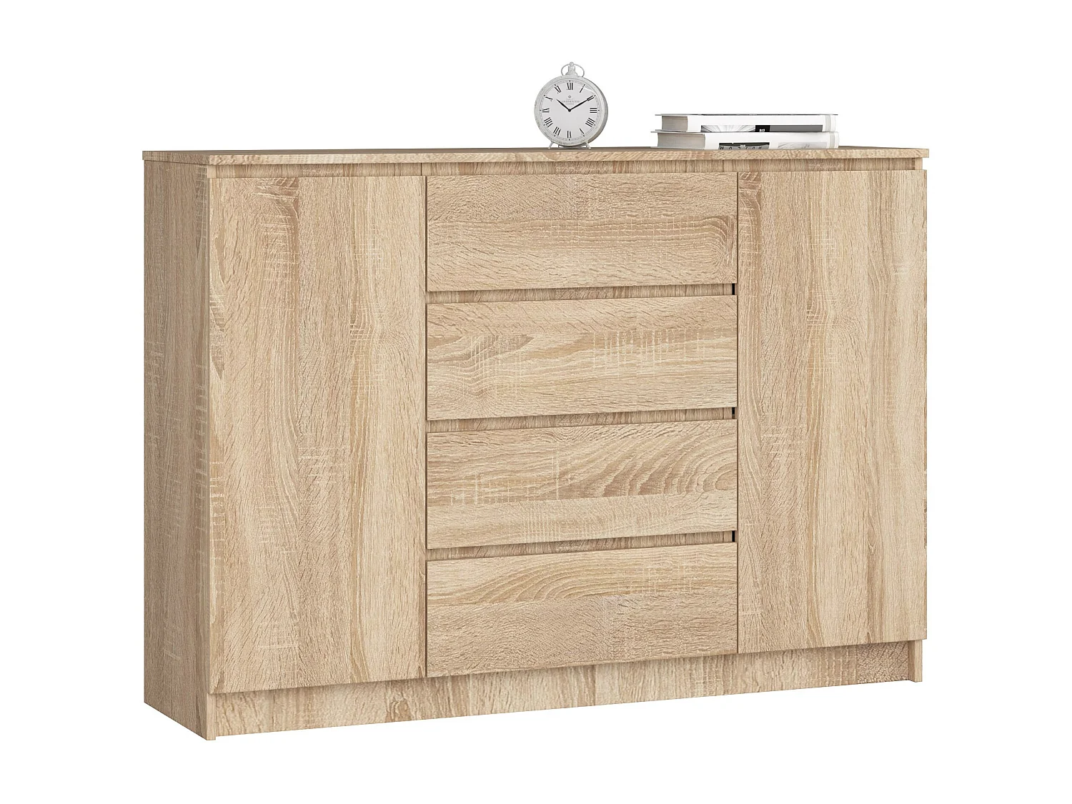 Komoda AKORD K140 Dąb Sonoma 138 cm 2 drzwi 4 szuflady kolor Dąb Sonoma mat 4 półki 138x40x99 cm 1952433 - obrazek 1